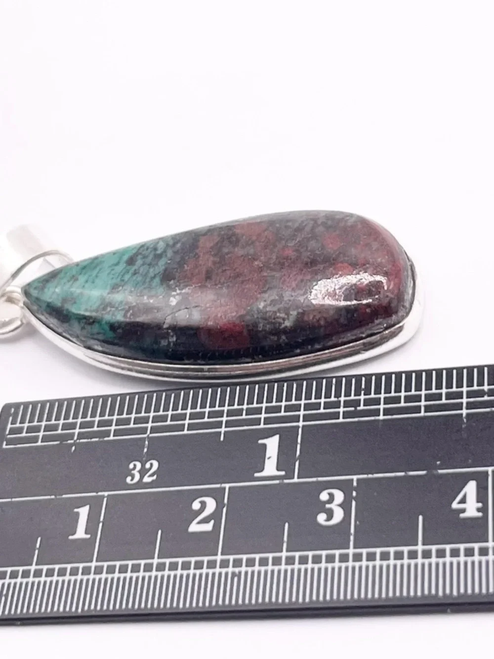 Sterling Silver Chrysocolla and Red Jasper Teardrop Pendant - Picture 5 of 8